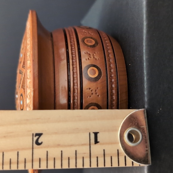 VGT,1983 Decorative Round Brown/ Orange Ukranian Hutsul Box. - Picture 9 of 9